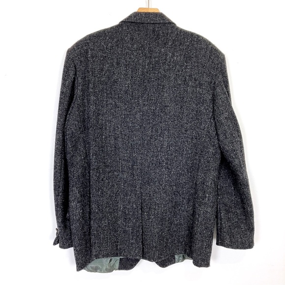 Vintage Harris tweed wool sport coat blazer black grey  classic 44R - Picture 2 of 12